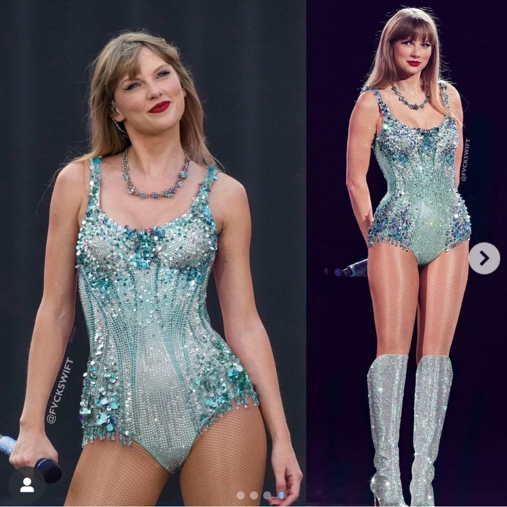 Taylor Swift Shimmering Silver and Blue Sequin Bodysuit concert Halloween